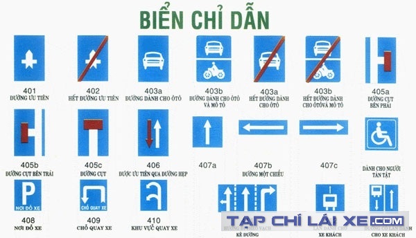 Hệ thống các loại biển chỉ dẫn giao thông đường bộ