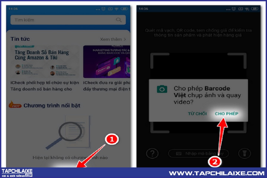Tiếp tục cấp quyền truy cập cho ứng dụng để quét mã QR