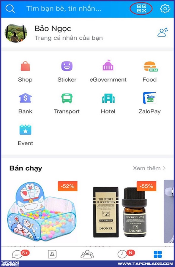 Trình quét mã nằm bên góc phải màn hình